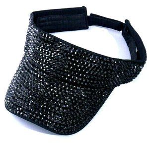Black Rhinestone Visor Holiday Hat Glitter Hat Black Crystal Bling Visor Hat